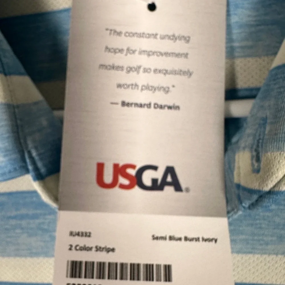 NEW Adidas USGA Polo Shirt Mens Large Blue White Striped Golf Performance Rugby